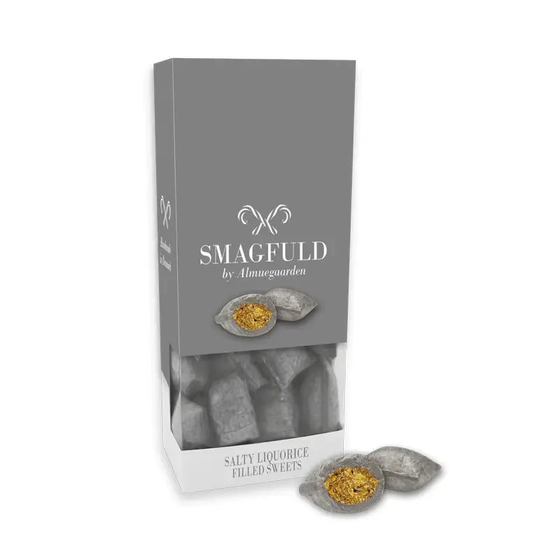 Almuegaarden SMAGFULD fyldte bolcher med smag af salt lakrids, 100 g – porøse bolcher med lakrids, salmiak og salt, håndlavet i Danmark