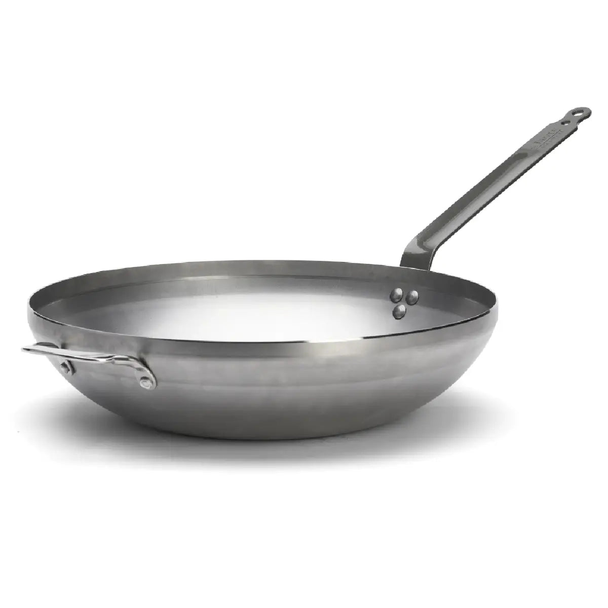 de Buyer Mineral B wok i kulstofstål, stor buet wok med flad bund, sidehank, bivoksfinish og Ø40 cm diameter til alle komfurer inklusiv induktion