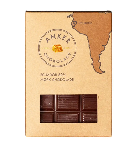Anker Chokolade 100gr plade Ecuador 80% mørk chokolade 100 g – økologisk mørk chokolade med høj kakaoprocent og ren, intens kakaosmag, opbevares køligt ved højst 18 grader