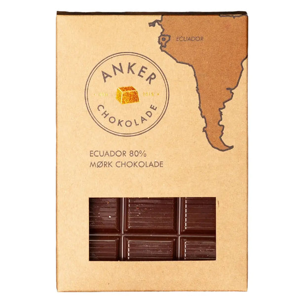 Anker Chokolade 100gr plade Ecuador 80% mørk chokolade 100 g – økologisk mørk chokolade med høj kakaoprocent og ren, intens kakaosmag, opbevares køligt ved højst 18 grader
