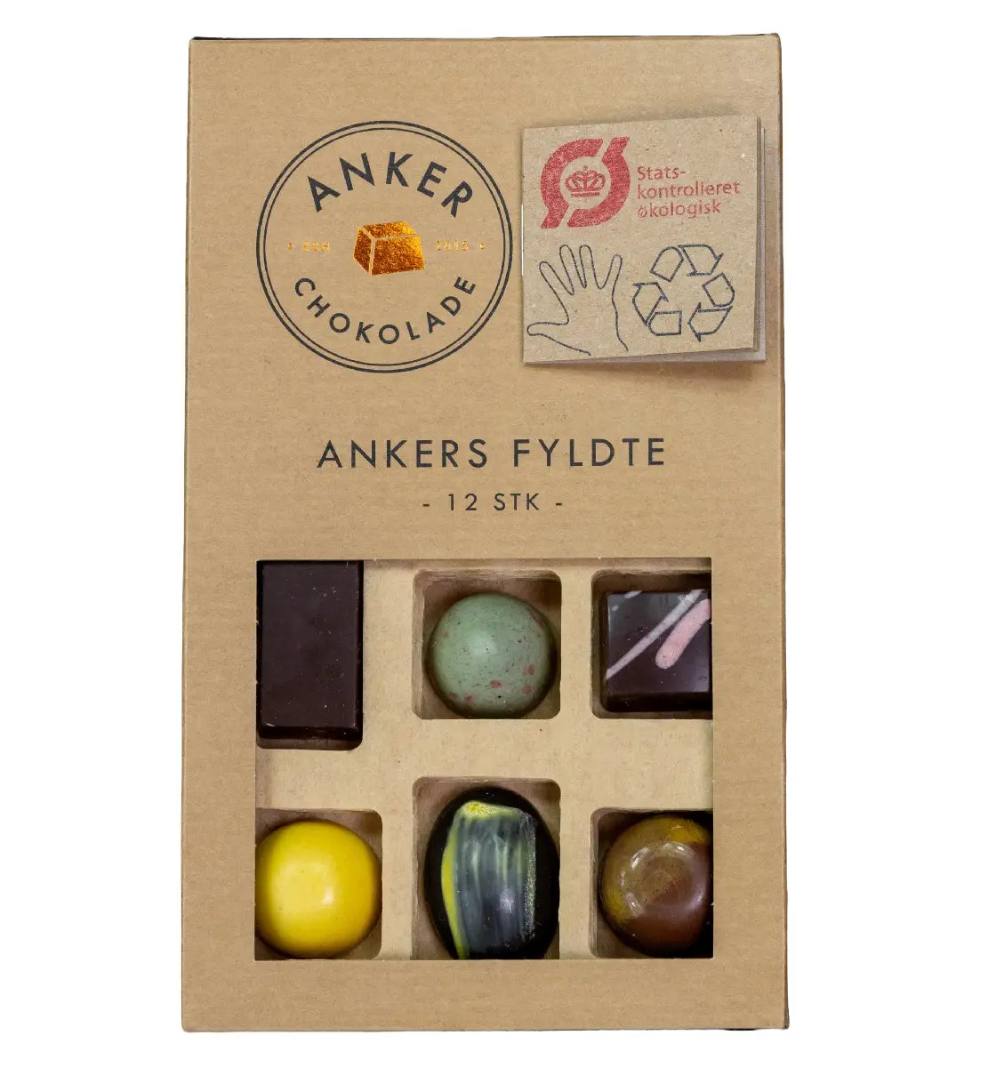 Anker Chokolade Ankers Fyldte ØKO 125 g – gaveæske med fyldte chokolader, økologisk chokolade til kaffe, gæster og gavekurv