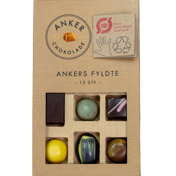 Anker Chokolade Ankers Fyldte ØKO 125 g – gaveæske med fyldte chokolader, økologisk chokolade til kaffe, gæster og gavekurv
