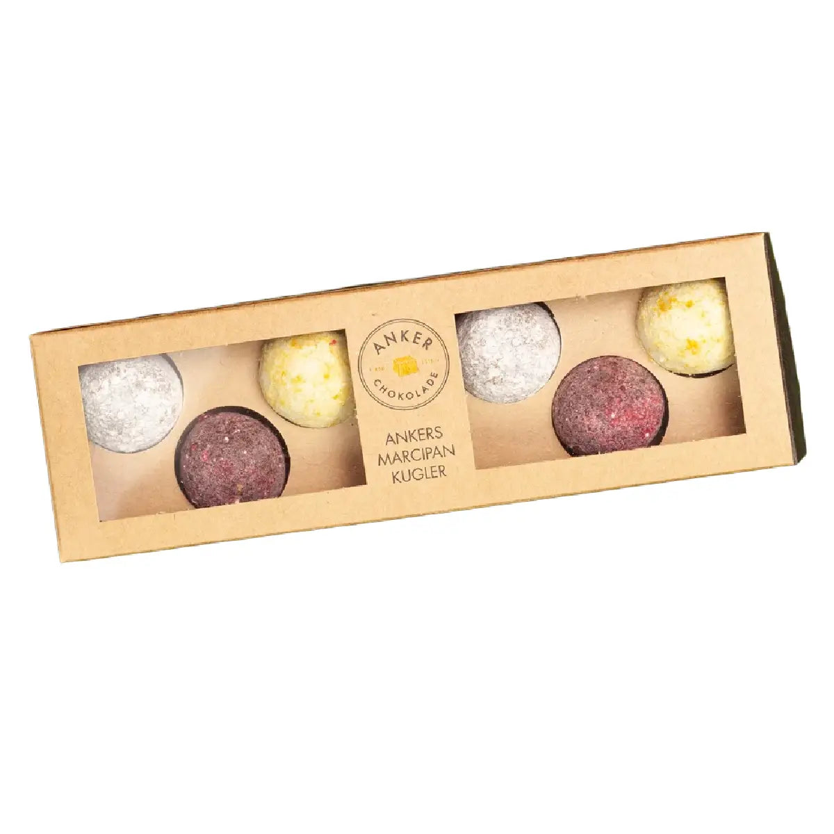 Anker Chokolade Ankers Marcipankugler 105 g med kirsebær, passionsfrugt og kokos