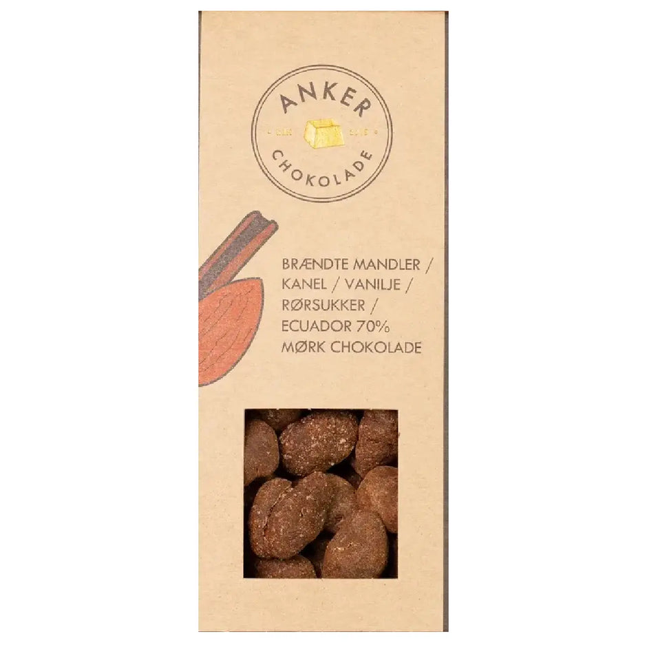 Anker Chokolade brændte mandler 100 g med kanel, vanilje og Ecuador 70 % mørk chokolade