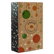 Anker Chokolade økologisk julekalender med 24 låger, elegant juledesign med julekugler, snefnug og chokoladeoverraskelser til december