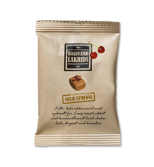 Bagsværd Lakrids Kirsebær Symfoni Flowpack 20 g, håndlavet dansk lakrids med chokolade og kirsebær i flowpack