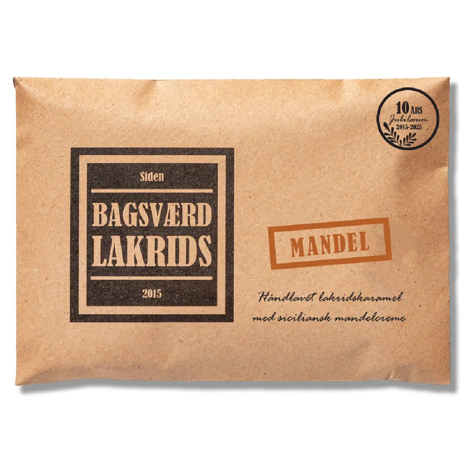 Bagsværd Lakrids Mandel lakridsplade 160 g – karamelliseret lakrids med siciliansk mandelcreme og marcipanagtige noter, med salmiak og havsalt, håndlavet dansk lakrids
