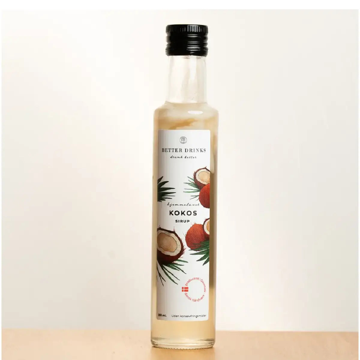 Better Drinks Kokos Sirup 25 cl – tropisk cocktailsirup med kokos, velegnet til Piña Colada, Painkiller og tiki-drinks, flaske med pant A