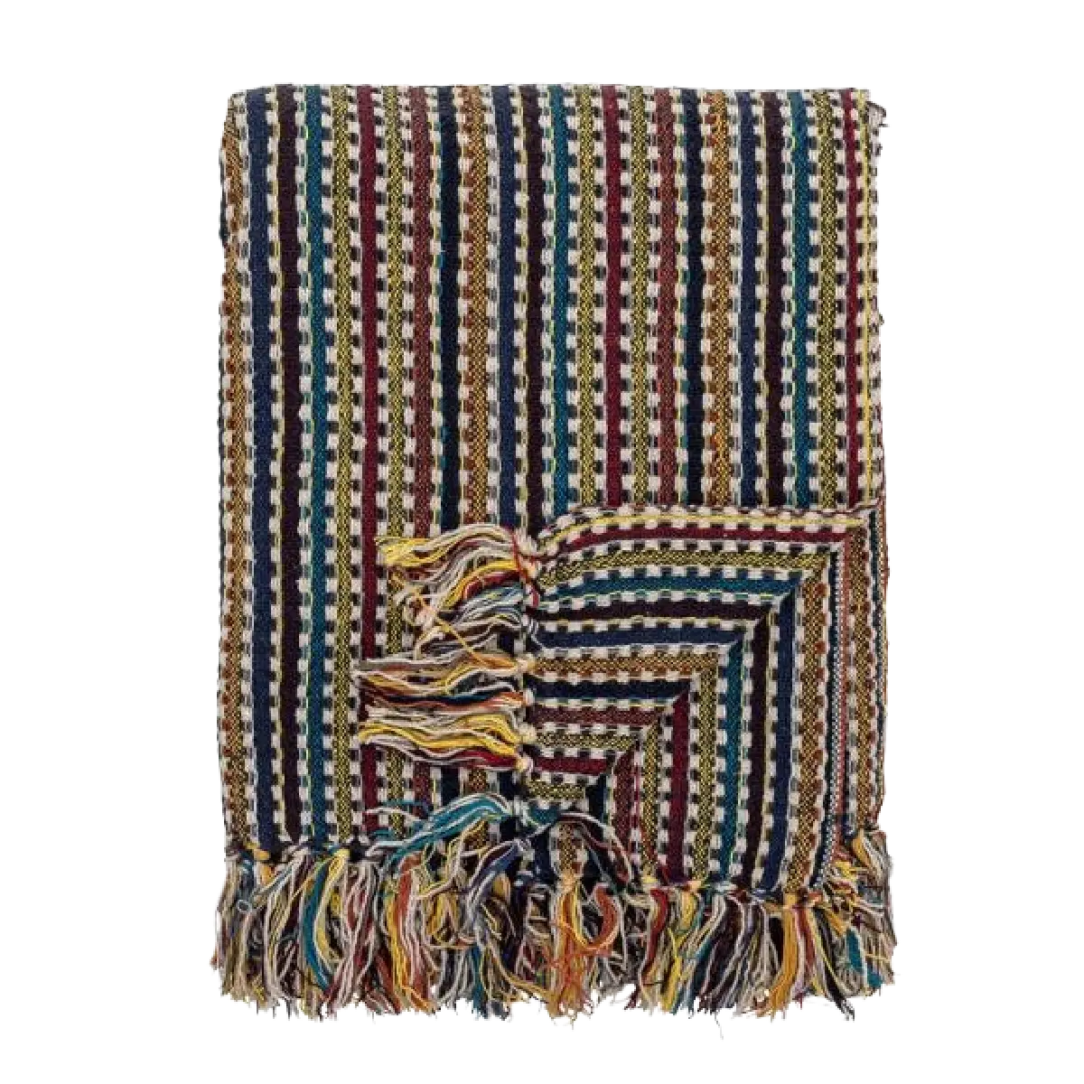 Bloomingville Lazzario Plaid i multifarvet genanvendt bomuld, blødt tæppe til sofa, lænestol og boligindretning, 160 x 130 cm