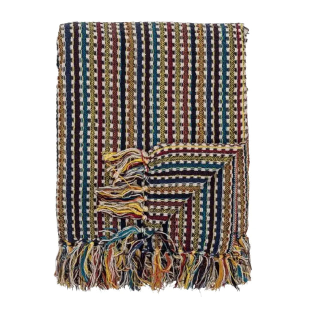 Bloomingville Lazzario Plaid i multifarvet genanvendt bomuld, blødt tæppe til sofa, lænestol og boligindretning, 160 x 130 cm