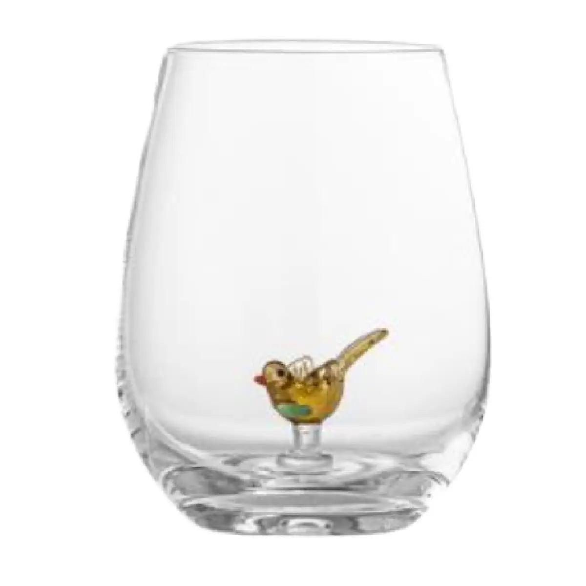 Bloomingville Misa drikkeglas gul 1 stk. med dekorativ fugl