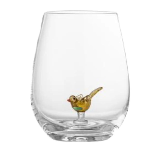 Bloomingville Misa drikkeglas gul 1 stk. med dekorativ fugl
