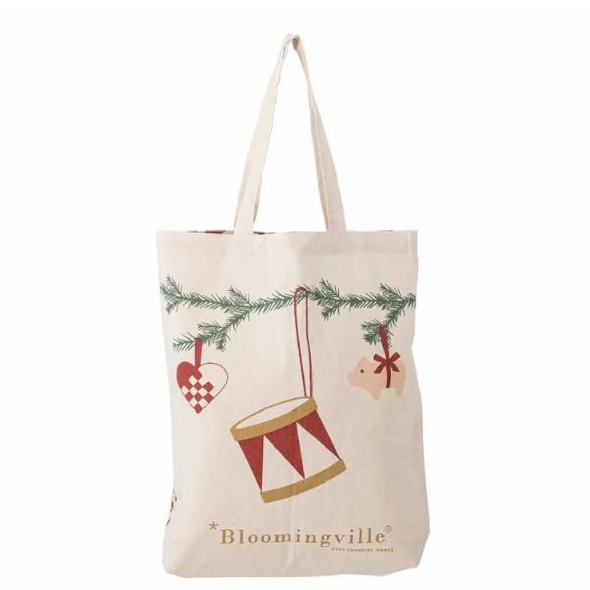 Bloomingville Yule mulepose i naturfarvet bomuld med julemotiv