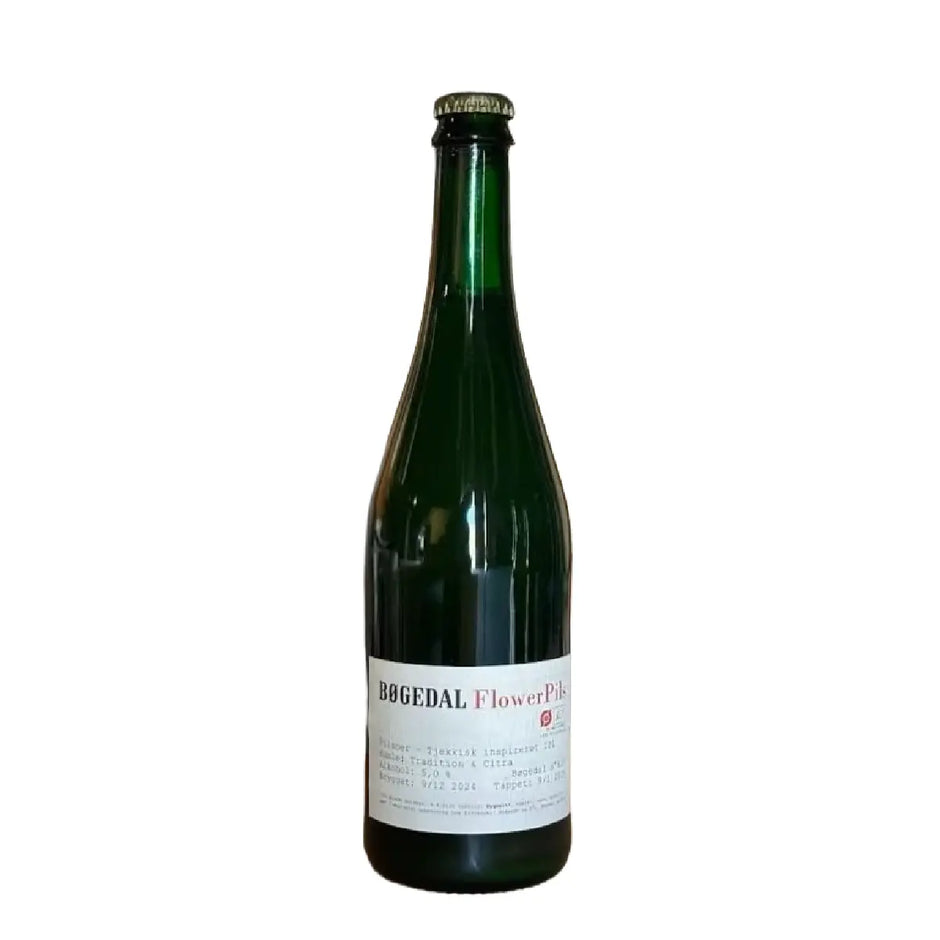 Bøgedal FlowerPils 75 cl, fyldig og frisk pilsner med noter af citrus, blomster, honning og let bitter afslutning