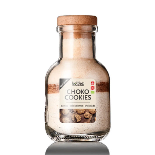 bottlez Choko Cookie Glutenfri, cookieblanding med quinoamel, chokolade og kokosblomstsukker i 0,5 L glas, 448 g
