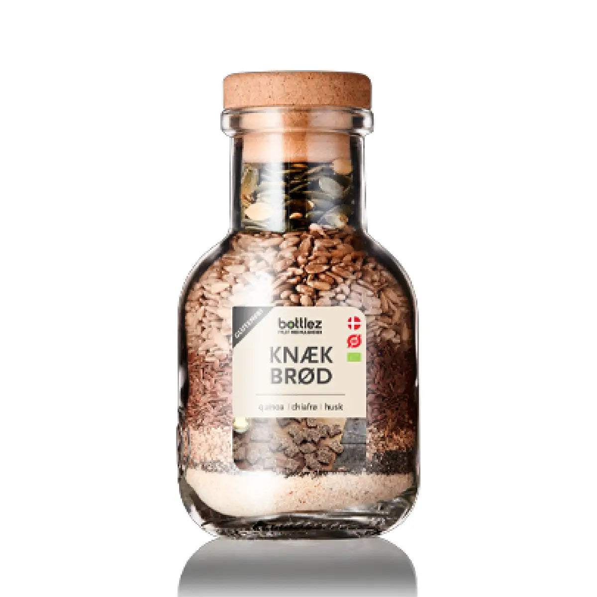 bottlez Knækbrød Glutenfri, glutenfri knækbrødsblanding med solsikkekerner, hørfrø, quinoamel, sesamfrø, chiafrø og græskarkerner i 0,5 L glas, 333 g