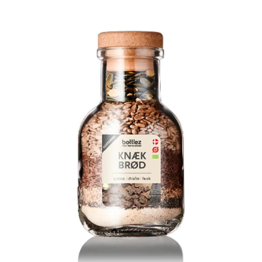 bottlez Knækbrød Glutenfri, glutenfri knækbrødsblanding med solsikkekerner, hørfrø, quinoamel, sesamfrø, chiafrø og græskarkerner i 0,5 L glas, 333 g