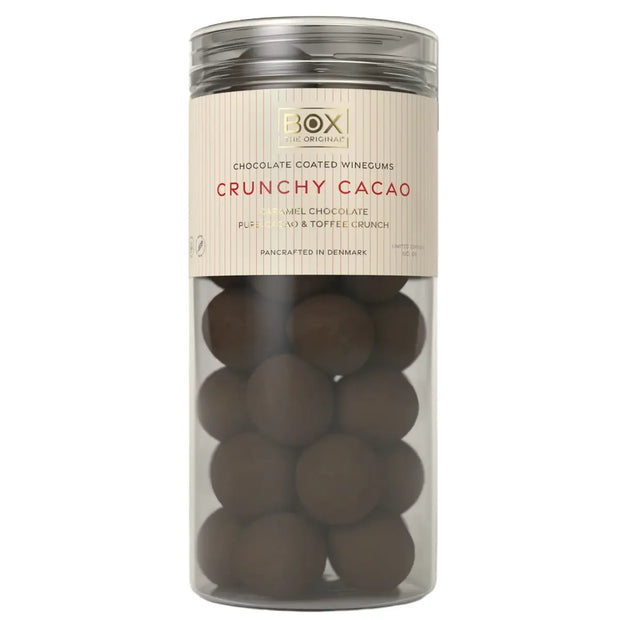 BOX The Original Crunchy Cacao 250 g med mango gourmetvingummi, karamelchokolade, karamelknas og kakao