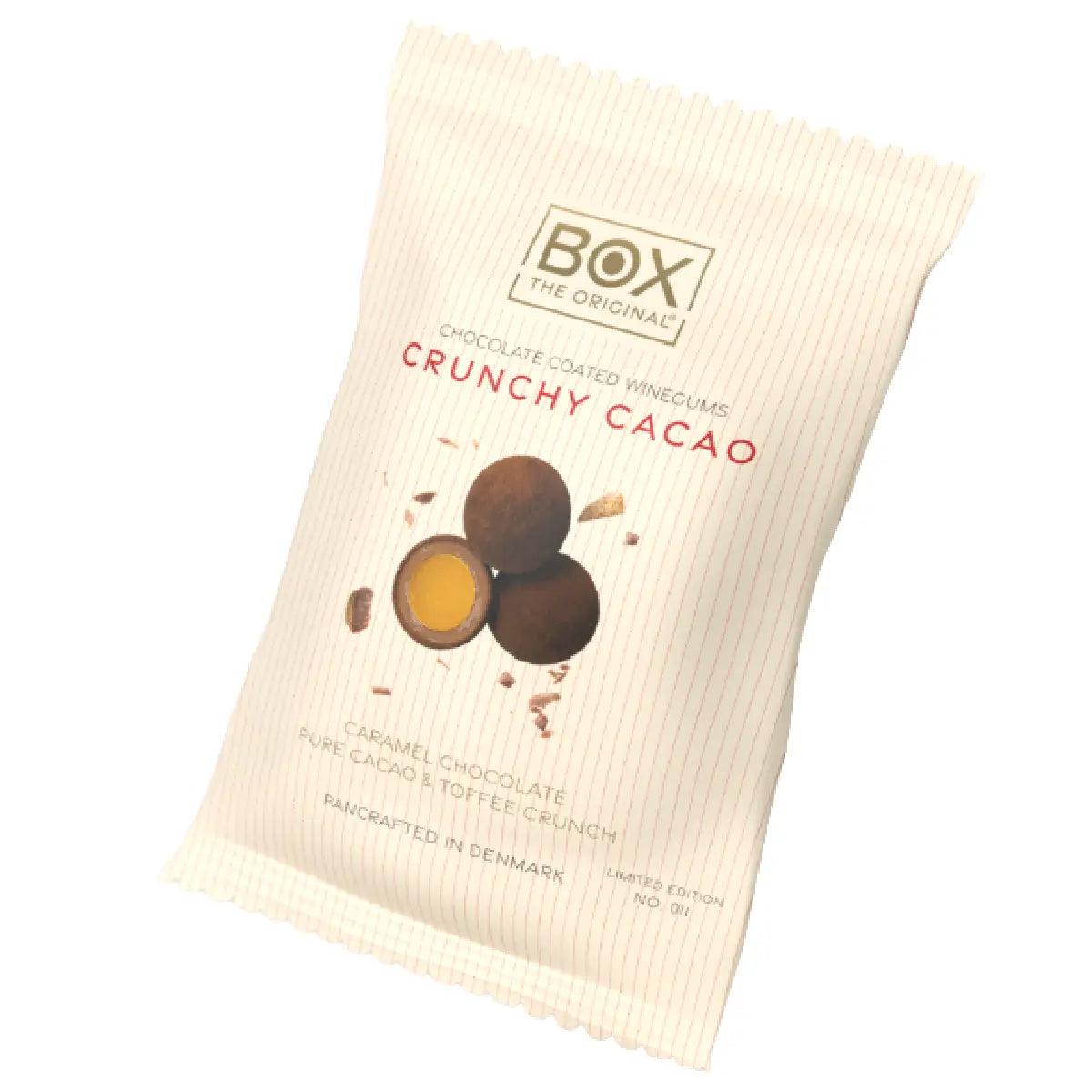 BOX The Original Crunchy Cacao Snack Pack 70 g med mango gourmetvingummi, karamelchokolade, karamelknas og kakao