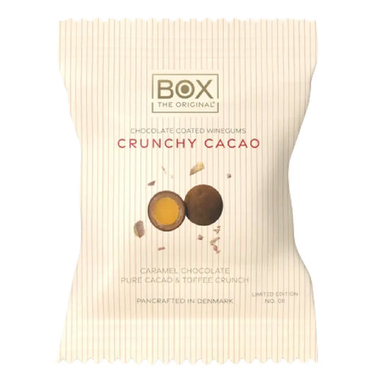 BOX The Original Crunchy Cacao Two Pack 13 g med mango gourmetvingummi, karamelchokolade, karamelknas og kakao
