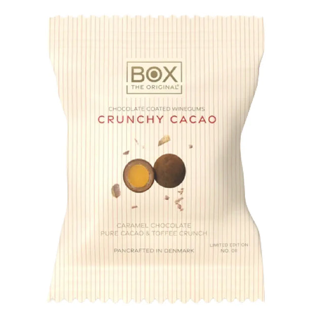 BOX The Original Crunchy Cacao Two Pack 13 g med mango gourmetvingummi, karamelchokolade, karamelknas og kakao