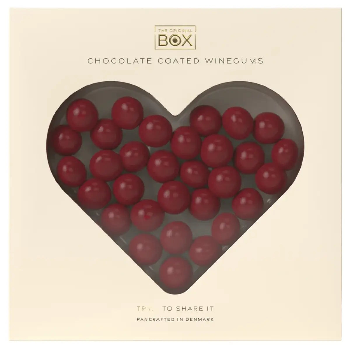 BOX The Original Heart Box gaveæske 235 g med vingummi, hvid chokolade og hindbærpulver