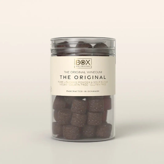 Box The Original Just The Winegum The Original Tube 170 g med vegansk og gelatinefri skovbær-vingummi, sur sukkermix og lakridspulver