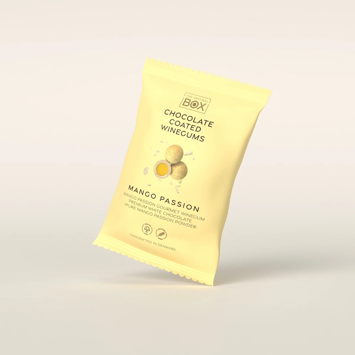 Box The Original Snack Pack Mango Passion 70 g – gelatinefri vingummi i premium hvid chokolade med mango- og passionspulver
