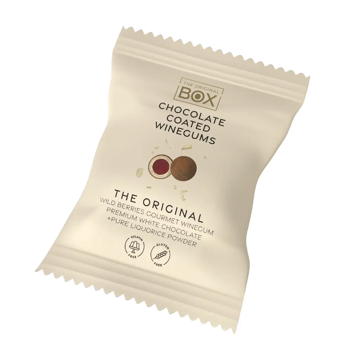 Box The Original Snack Pack The Original 70 g – gelatinefri skovbærvingummi i premium hvid chokolade med økologisk lakridspulver