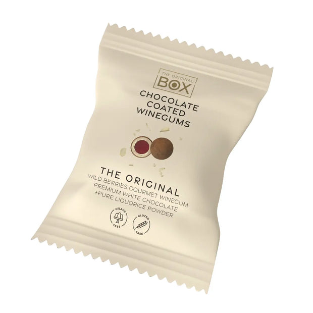 Box The Original Snack Pack The Original 70 g – gelatinefri skovbærvingummi i premium hvid chokolade med økologisk lakridspulver