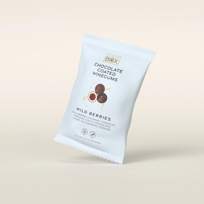 Box The Original Snack Pack Wild Berries 70 g – gelatinefri skovbærvingummi i premium hvid chokolade med skovbærpulver