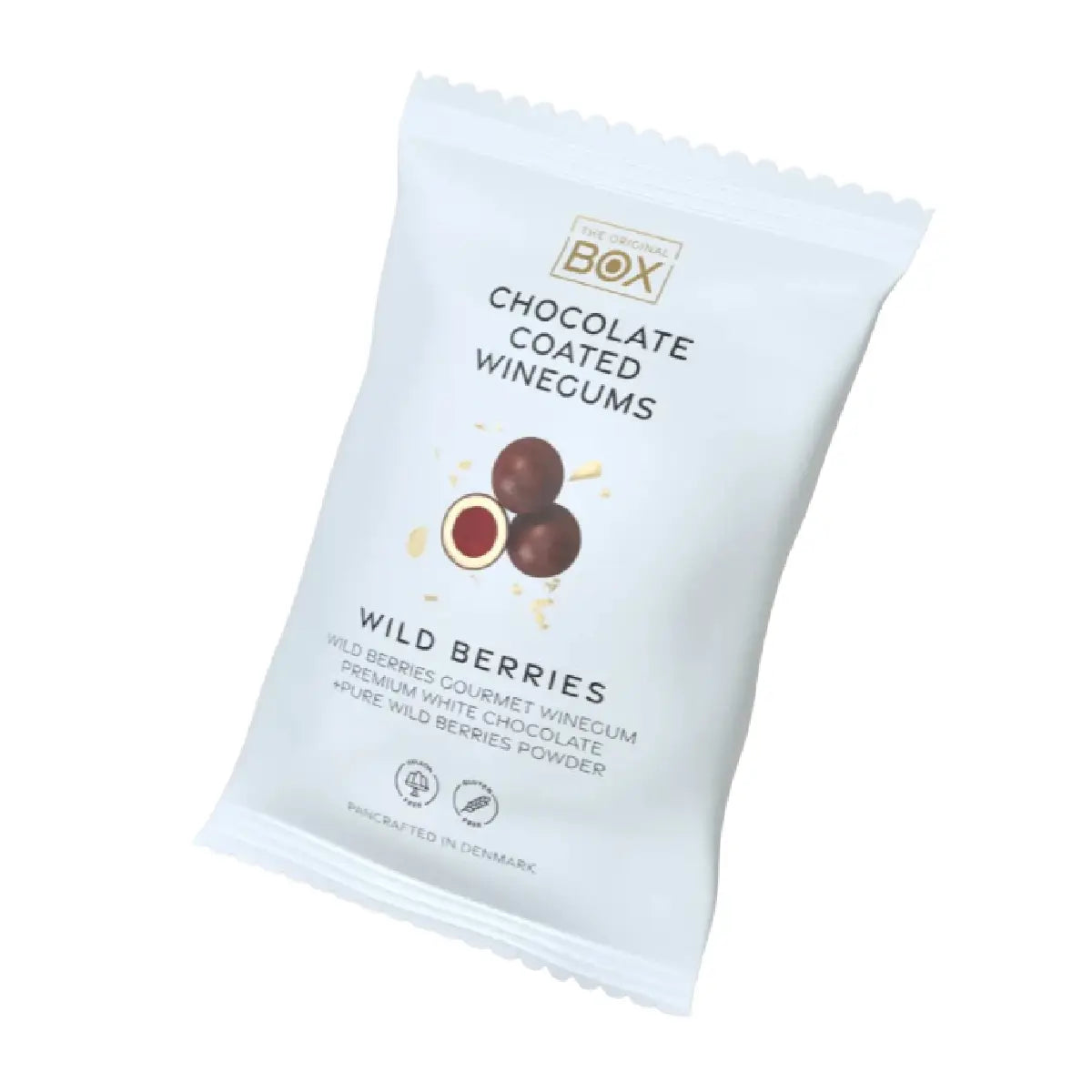 Box The Original Snack Pack Wild Berries 70 g – gelatinefri skovbærvingummi i premium hvid chokolade med skovbærpulver
