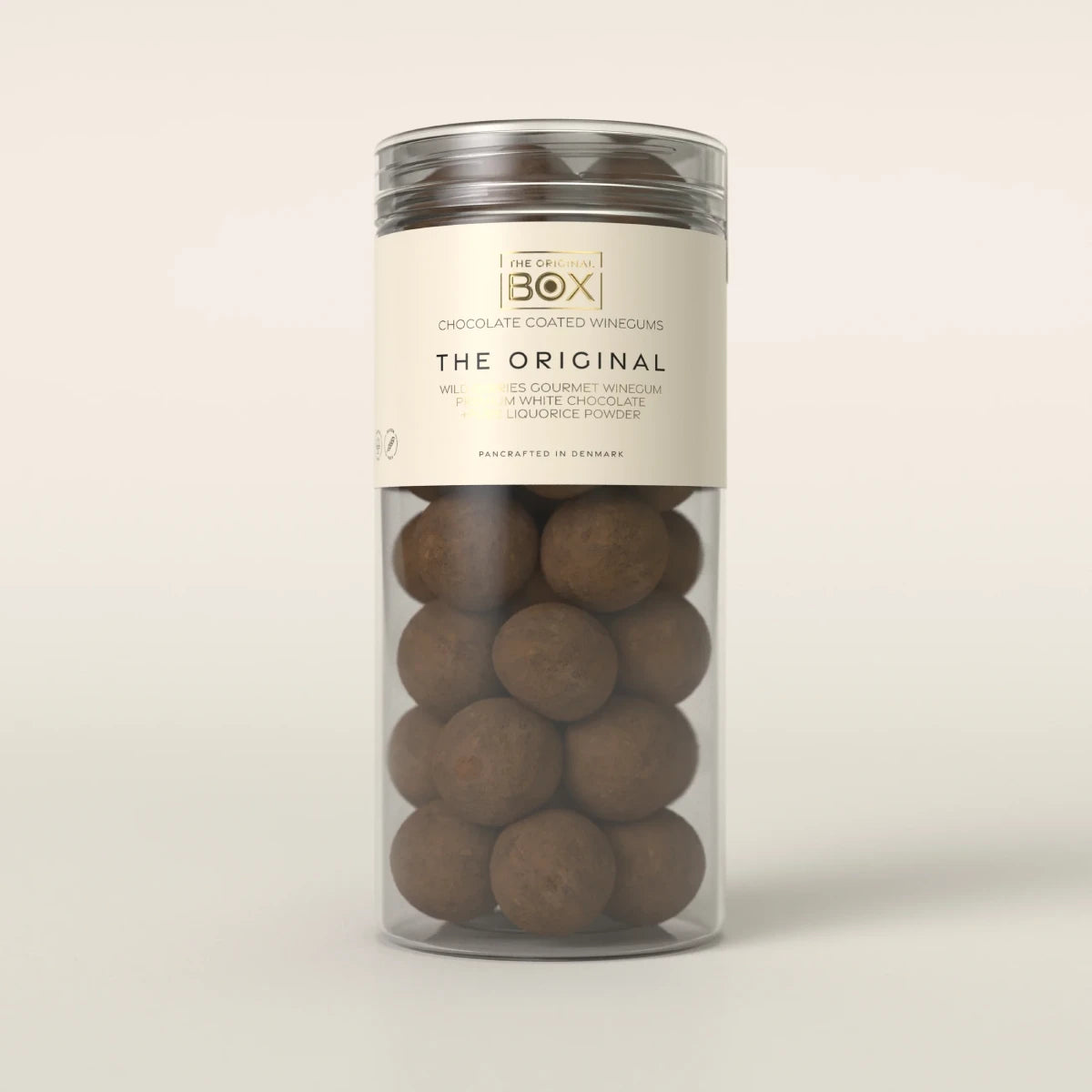 Box The Original Tube Large The Original 250 g – gelatinefri skovbærvingummi i premium hvid chokolade med lakridspulver