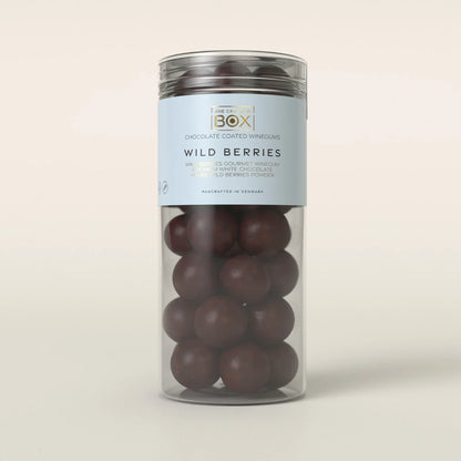 Box The Original Tube Large Wild Berries 250 g – gelatinefri skovbærvingummi i premium hvid chokolade med skovbærpulver