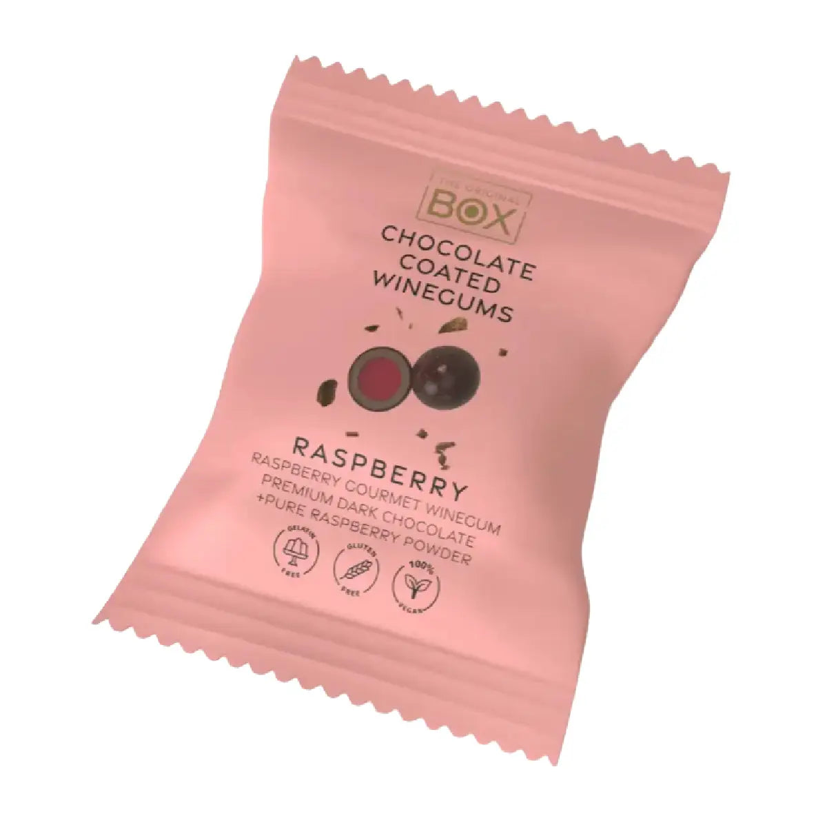Box The Original Two Pack Dark Raspberry 13 g – gelatinefri hindbærvingummi i premium mørk chokolade med hindbærpulver