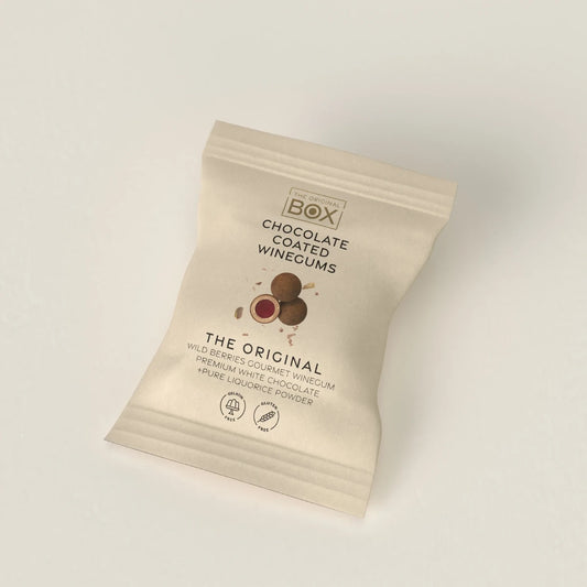 Box The Original Two Pack The Original 13 g – gelatinefri skovbærvingummi i hvid chokolade med lakridspulver