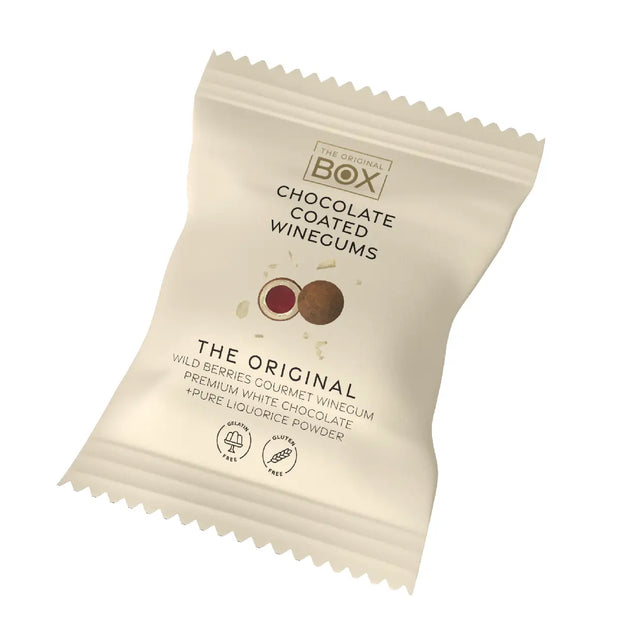 Box The Original Two Pack The Original 13 g – gelatinefri skovbærvingummi i hvid chokolade med lakridspulver