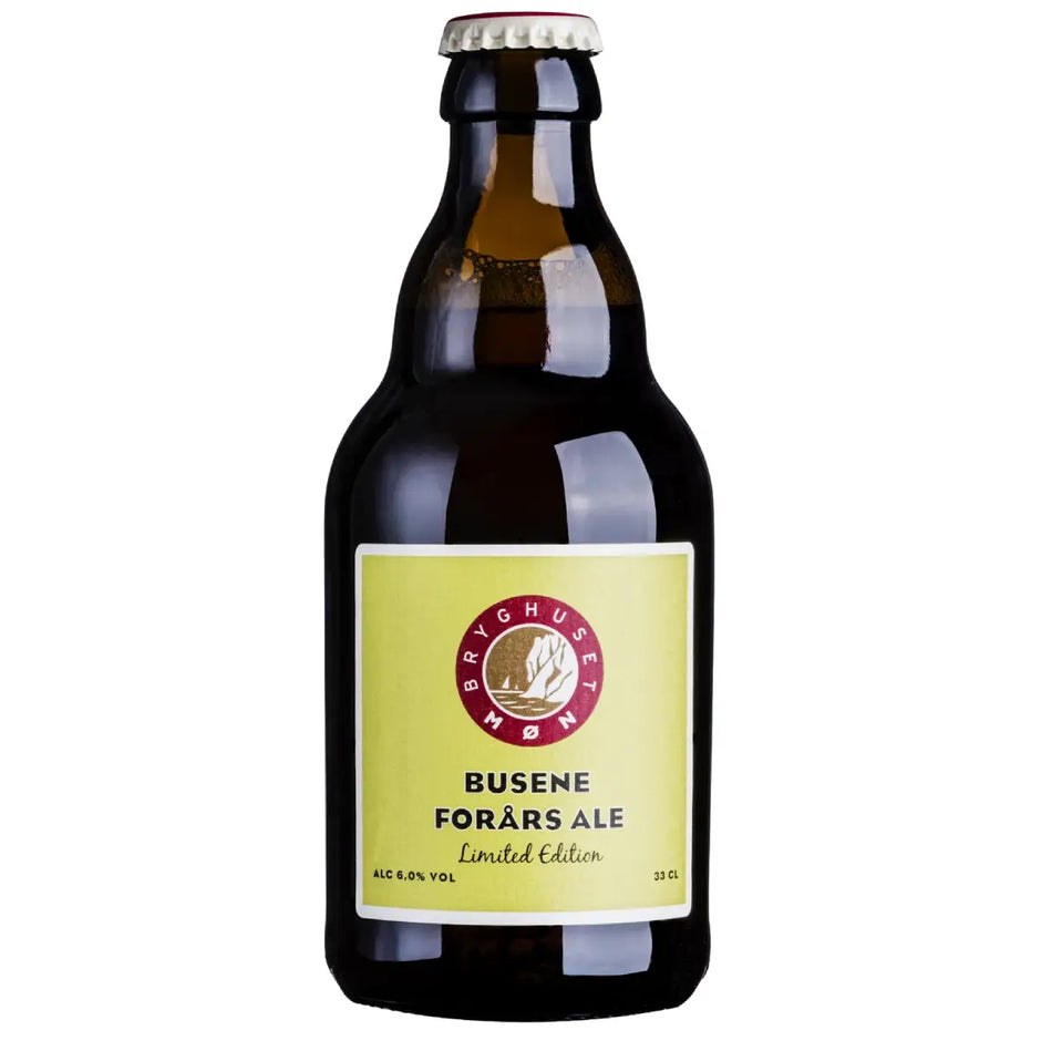 Bryghuset Møn Busene Forårs Ale 33 cl – dansk forårs-ale 6% vol. brygget med bygmalt, hvedemalt og havremalt samt pomerans, humle og gær