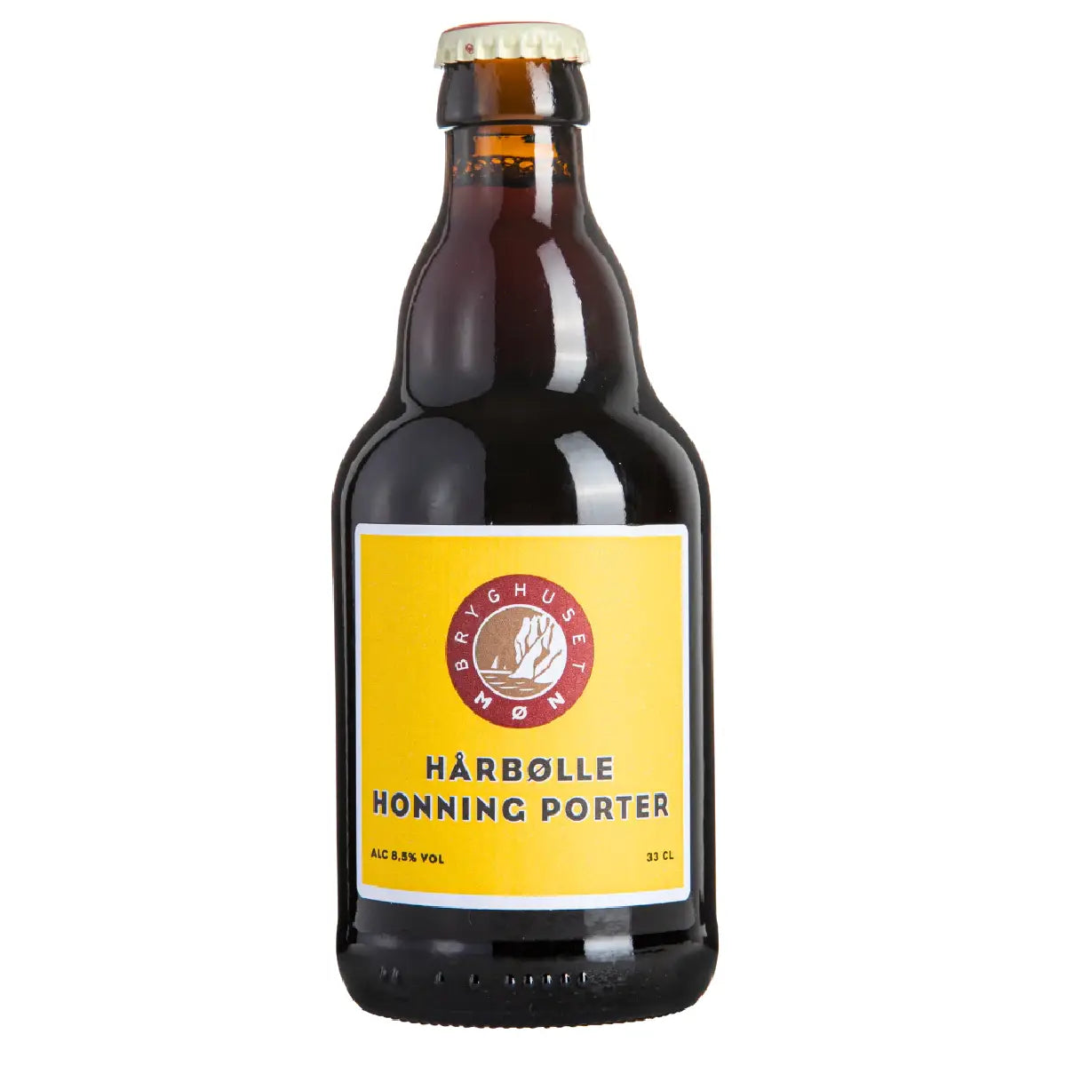 Bryghuset Møn Hårbølle Honning Porter 33 cl – kraftig porter 8,5% vol. brygget med bygmalt, honning, humle og gær, mørk og fyldig specialøl