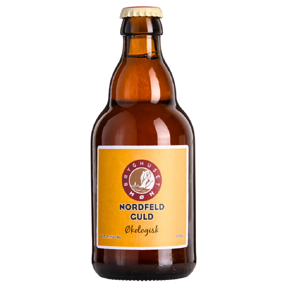 Bryghuset Møn Nordfeld Guld 33 cl – økologisk guldøl 5,7% vol. brygget med vand, bygmalt, humle og gær, klassisk og frisk øl med ren maltprofil