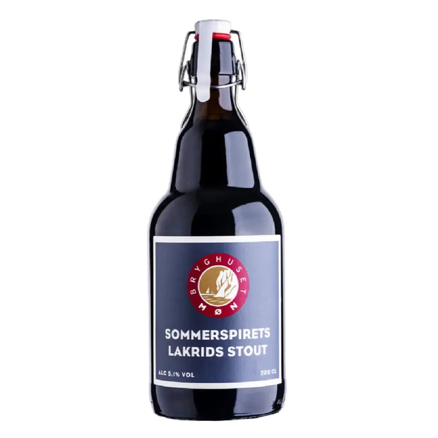 Bryghuset Møn Sommerspirets Lakrids Stout 2 liter med lakrids og noter af mørk chokolade