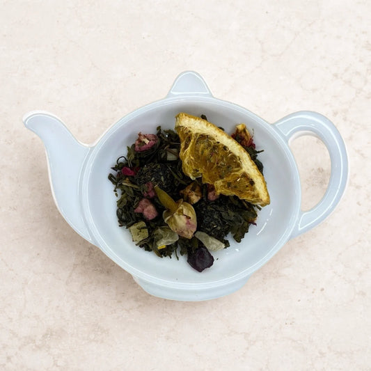 Carstensens Tehandel Dronningen af Saba løs te (100 g) – frugtig hvid og grøn te med mango, ananas, jordbær, citrus og rosenknopper