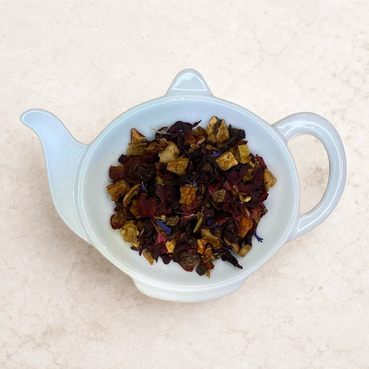 Carstensens Tehandel Frugtblanding 6 (100 g) – koffeinfri frugtte i løs vægt med hibiscus, hyben, æble og orange, velegnet til både varm kop og hjemmelavet iste