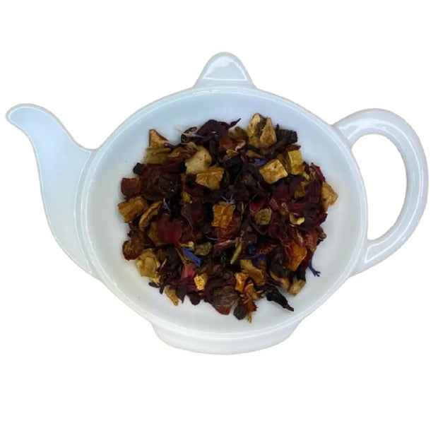 Carstensens Tehandel Frugtblanding 6 (100 g) – koffeinfri frugtte i løs vægt med hibiscus, hyben, æble og orange, velegnet til både varm kop og hjemmelavet iste