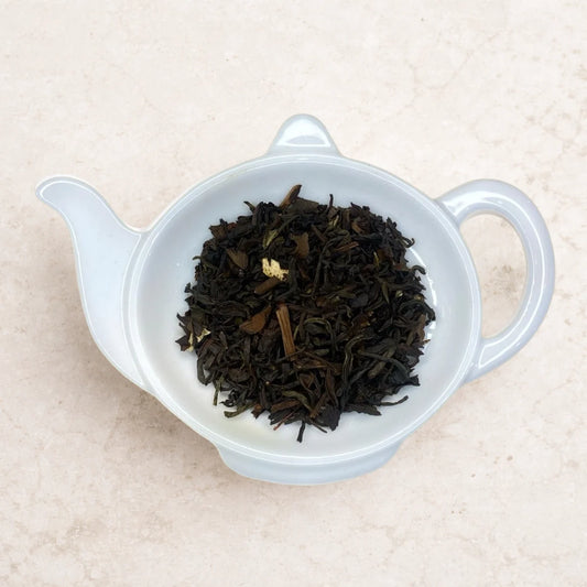 Carstensens Tehandel Marys Te (100 g) – løs teblanding af sort te og oolong med jasminblomst og bergamot (Earl Grey-stil), aromatisk og let te til morgen og eftermiddag