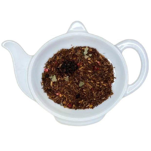 Carstensens Tehandel Rooibos Country Berry (100 g) – koffeinfri rooibos te i løs vægt med bærsmag, hindbær, jordbærblade og hyldeblomst, velegnet til både varm te og iste