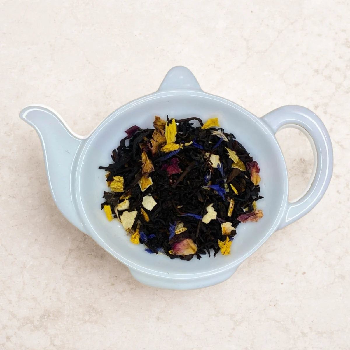 Carstensens Tehandel Sønderjysk Te (100 g) – løs sort te med orange og vanilje samt rosenblade og kornblomst, populær aromate til eftermiddags- og aftente hos SMAGdansk