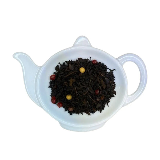 Carstensens Tehandel Sort Chili Trøffel Te 100 g, sort te med kakao, rosa peber, hvid chokolade, chili, koffein og fyldig sødmefuld smag