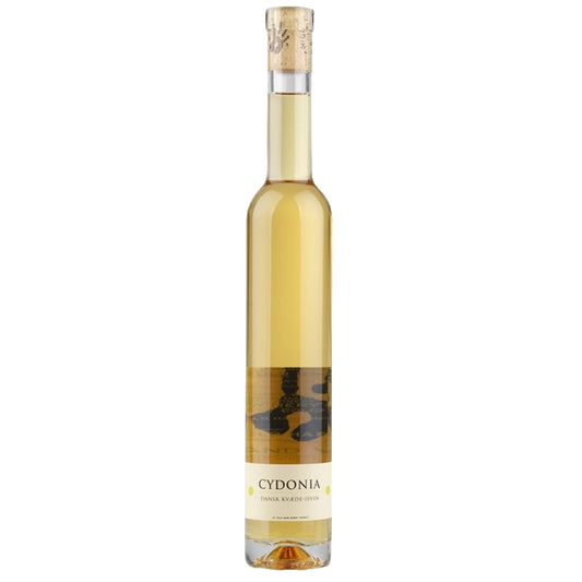 Flaske Cold Hand Winery Cydonia isvin 375 ml – kryokoncentreret dansk dessertvin på æble- og pærekvæder med aroma af tropisk frugt og blomster, honningblød sødme, frisk syre og let bitterhed, årgang 2018, 11% vol, indeholder sulfitter