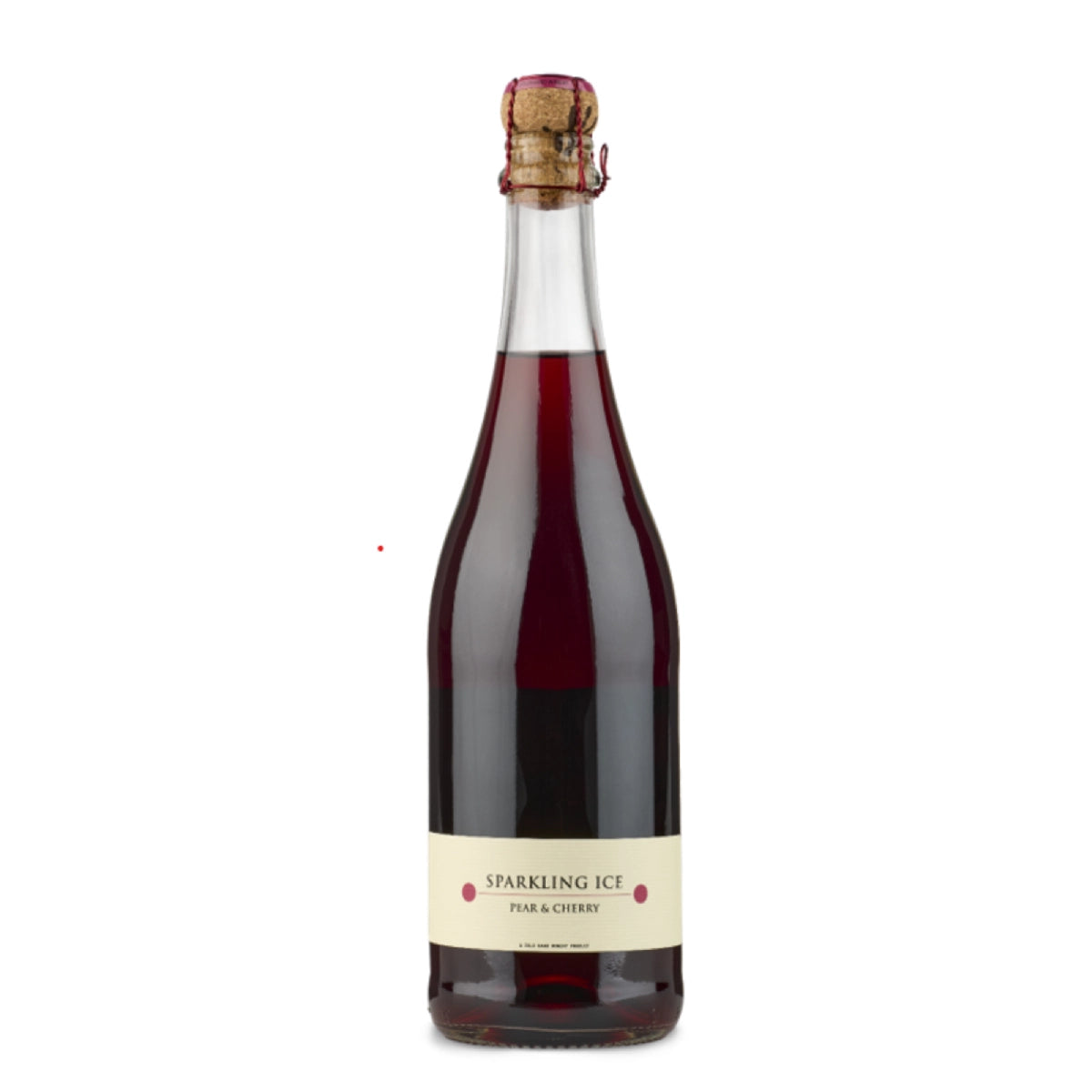 Flaske Cold Hand Winery Sparkling Ice Pære/Kirsebær 75 cl (750 ml) – halvsød mousserende frugtvin med intens kryokoncentreret pæreisvin blendet med aromatisk, frisk og let syrlig kirsebærvin, dyb frugtig aroma og tydelige kirsebærnoter, årgang 2019, 12% vol., dansk bobler til velkomstdrink og ris a la mande, indeholder sulfitter